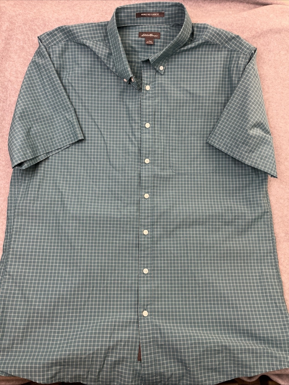 Eddie Bauer Men’s Wrinkle Free Classic Fit Short Sleeve Button Up TXL Blue